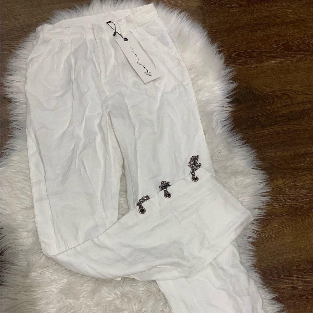 Nana Judy White Linen Chain Pants